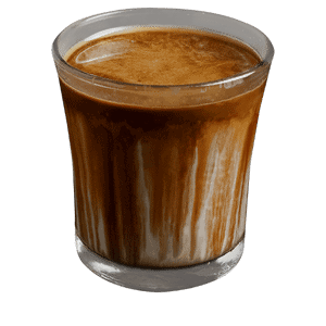 Dirty coffee in a clear glass with beautiful milk and espresso layers at Davin Cafe