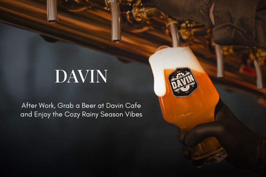 Craft beer pouring into a glass at Davin Cafe in Ram Inthra, Bangkok – perfect happy hour spot with relaxing atmosphere
