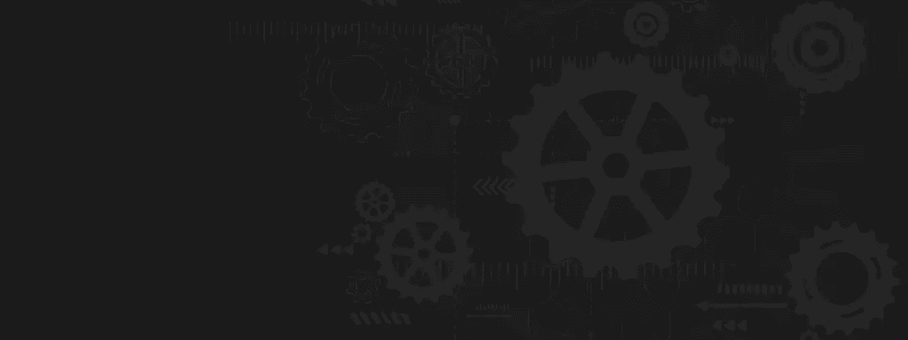 A dark industrial graphic background featuring stylized gears, cogs, and other mechanical elements.