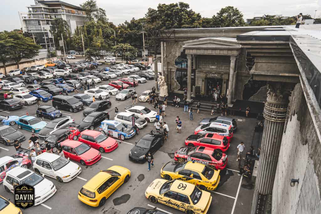 n aerial view of a large parking area at a corporate event venue, showcasing capacity and accessibility for company events, team gatherings, and large-scale business functions.