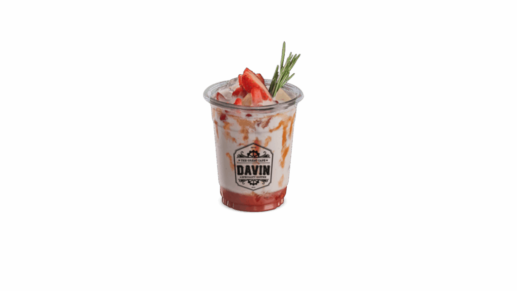 เมนู STRAWBERRY MILKY จาก DAVIN CAFE คาเฟ่เครื่องดื่มนมสตรอว์เบอร์รีสด หอมหวานละมุน ผสมเนื้อสตรอว์เบอร์รีแท้และซอสผลไม้ เพิ่มความสดชื่นสไตล์คาเฟ่ยอดนิยม