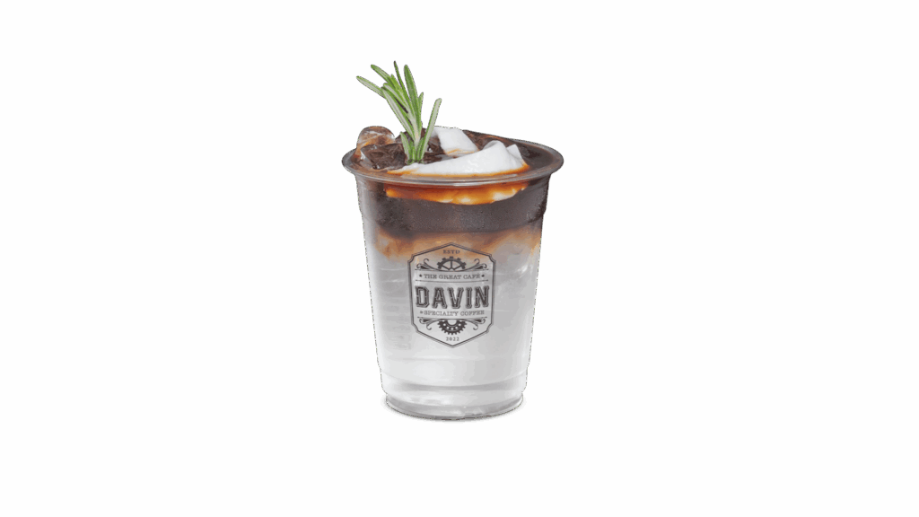 COCO NIGHT at DAVIN CAFE coffee shop Bangkok featuring espresso blended with coconut and milk, a smooth tropical signature coffee drink in a stylish Bangkok coffee shop