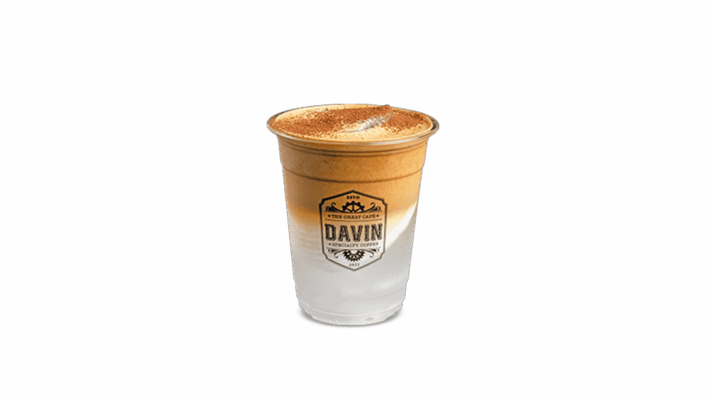 COCONUT LATTE at DAVIN CAFE coffee shop Bangkok featuring iced latte blended with coconut for a smooth creamy tropical flavor, a signature drink in a trendy Bangkok coffee shop