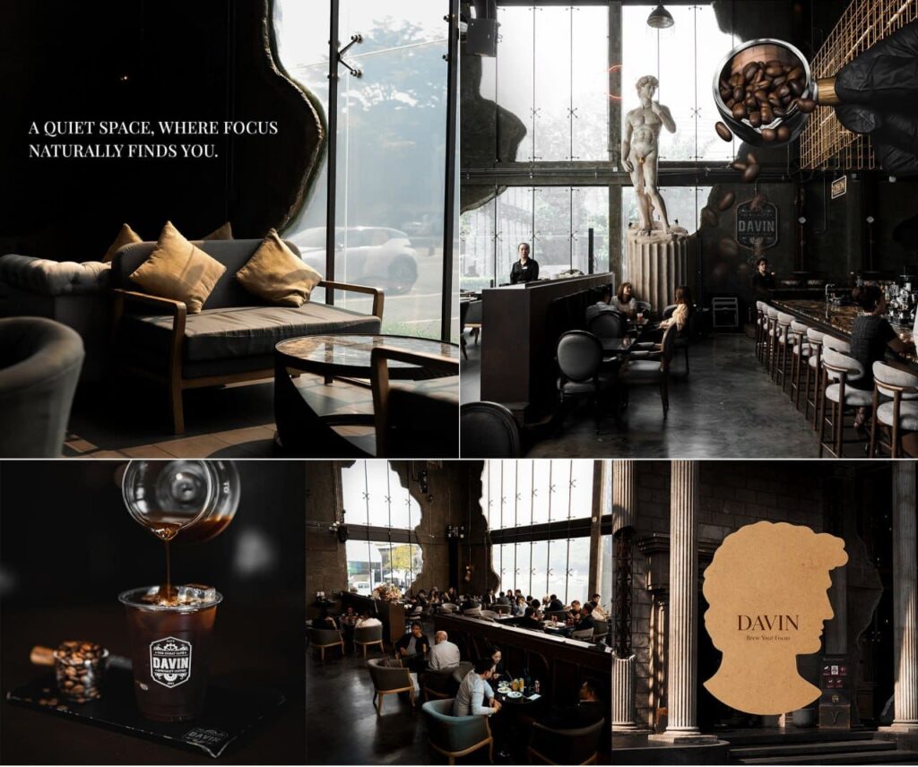 DAVIN CAFE premium work cafe designed for productivity, featuring quiet creative space, comfortable seating and specialty coffee, ideal for working, meetings and lifestyle