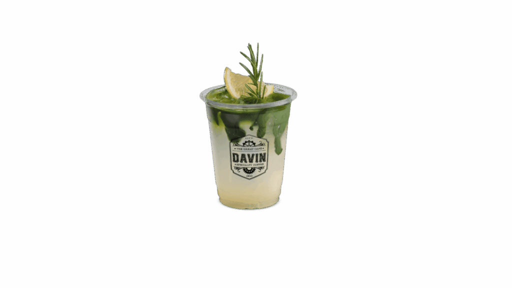 MATCHA LEMONADE at DAVIN CAFE, refreshing matcha lemonade drink with authentic matcha green tea and fresh lemon, bright citrus flavor iced matcha beverage for healthy cafe lovers