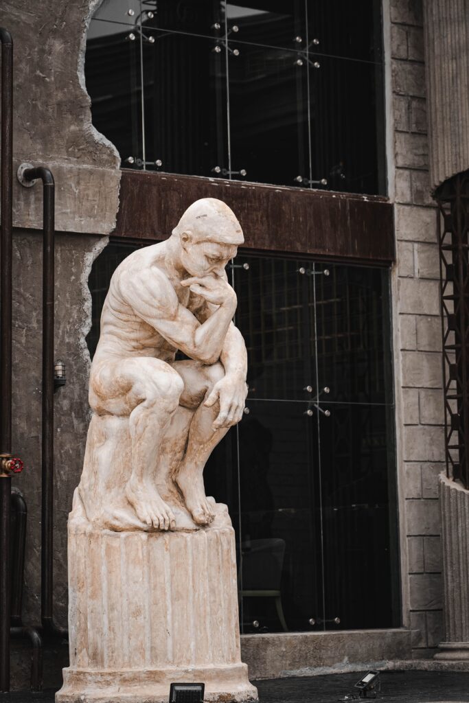 Classical sculpture outside DAVIN CAFE, a visually distinctive cafe near me destination in Bangkok, blending luxury industrial architecture with artistic design for a memorable coffee and lifestyle experience