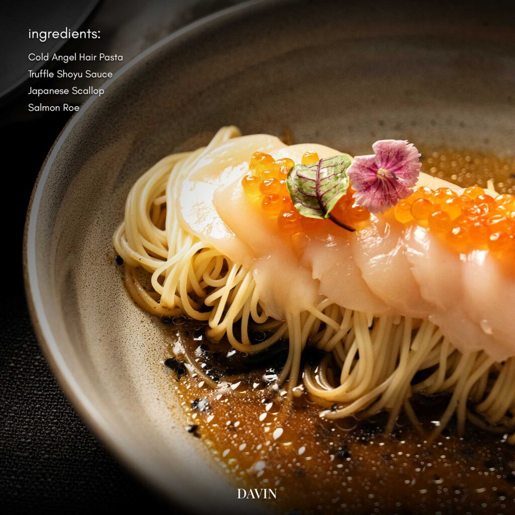 Japanese scallop cold angel hair pasta with truffle shoyu sauce at Davin Cafe Bangkok
