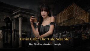 DAVIN CAFE luxury cafe near me on Ram Intra Expressway Bangkok, featuring industrial luxury interior, viral photo spots, specialty coffee, premium ambiance, and a modern lifestyle cafe experience for urban coffee lovers