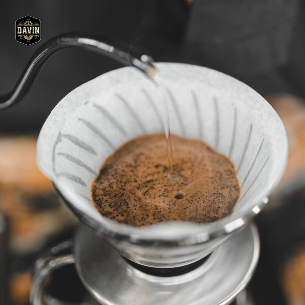 Handcrafted Espresso pour over coffee at DAVIN CAFE Bangkok featuring rich aroma from specialty coffee beans for espresso lovers seeking premium cafe experience in Bangkok