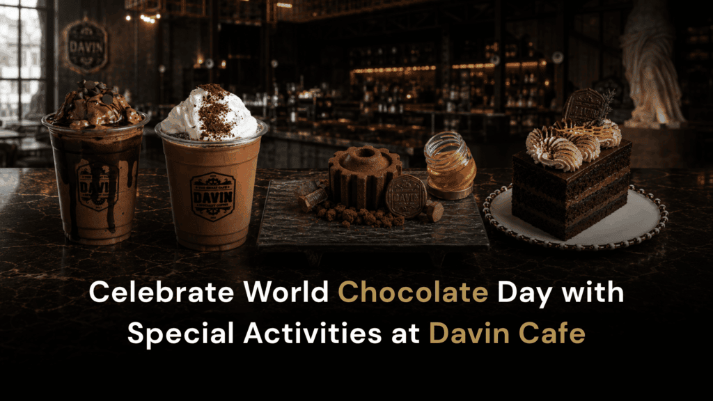 Premium Chocolate desserts and handcrafted Chocolate drinks at DAVIN CAFE in Bangkok, featuring rich chocolate cake, signature beverages, and artisanal sweets in an elegant café atmosphere for chocolate lovers and special occasions.