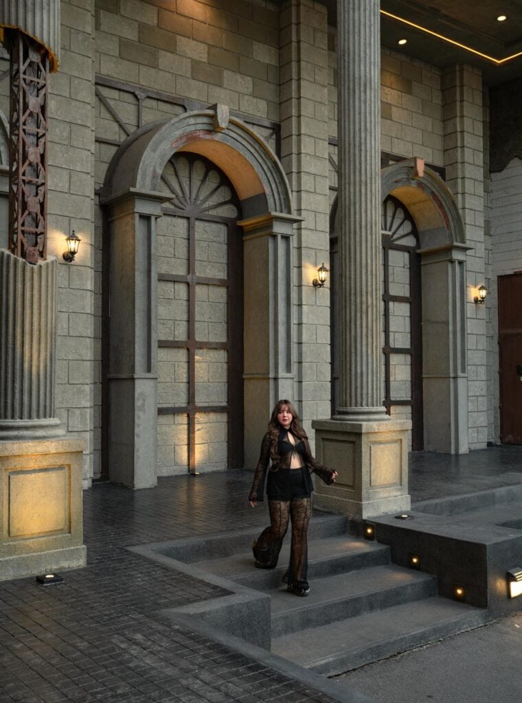 Photo cafe in Bangkok at DAVIN CAFE featuring a fashion photoshoot with classic arches and architectural columns