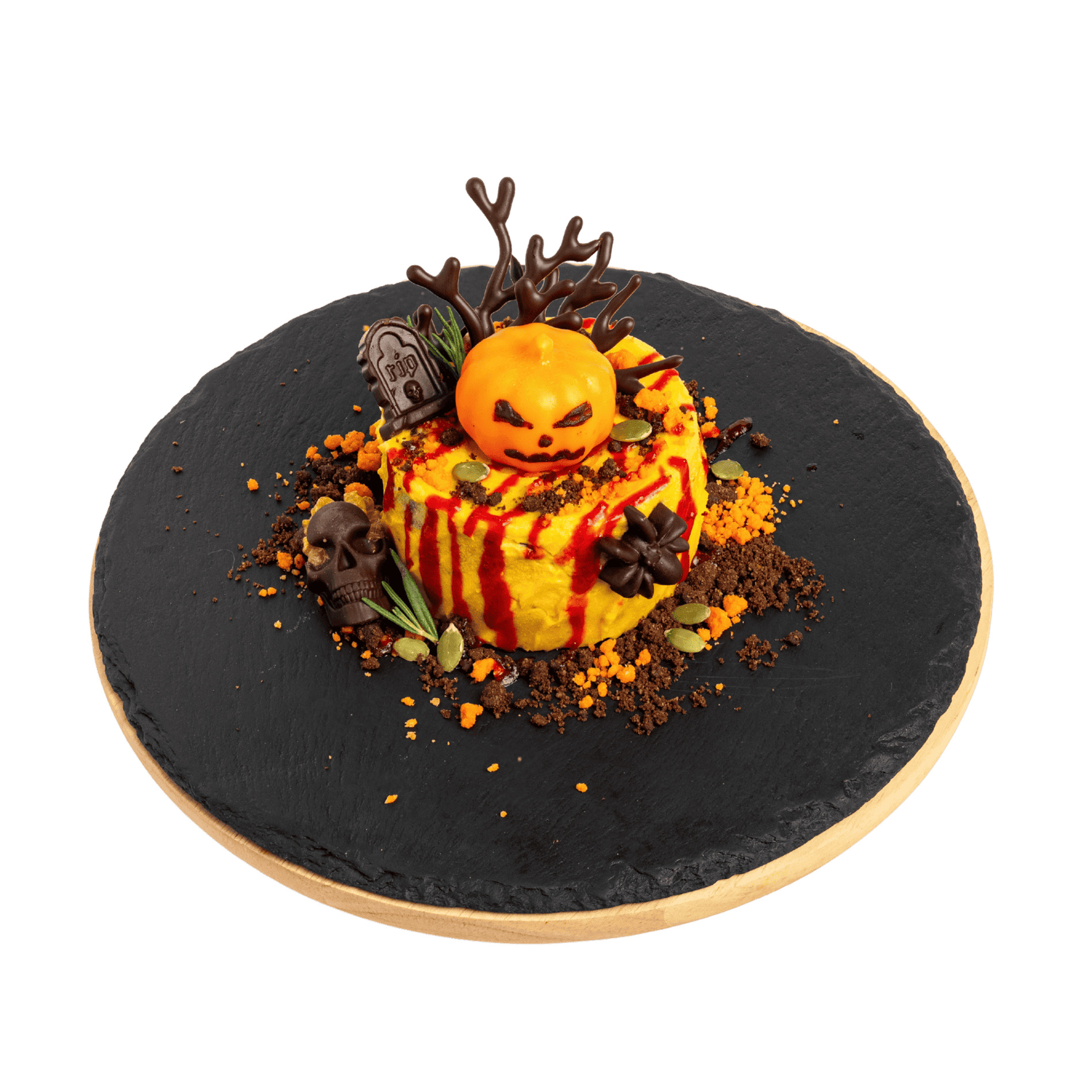 Crimson Pumpkin cocoa cake with pumpkin cream, Halloween 2026 menu