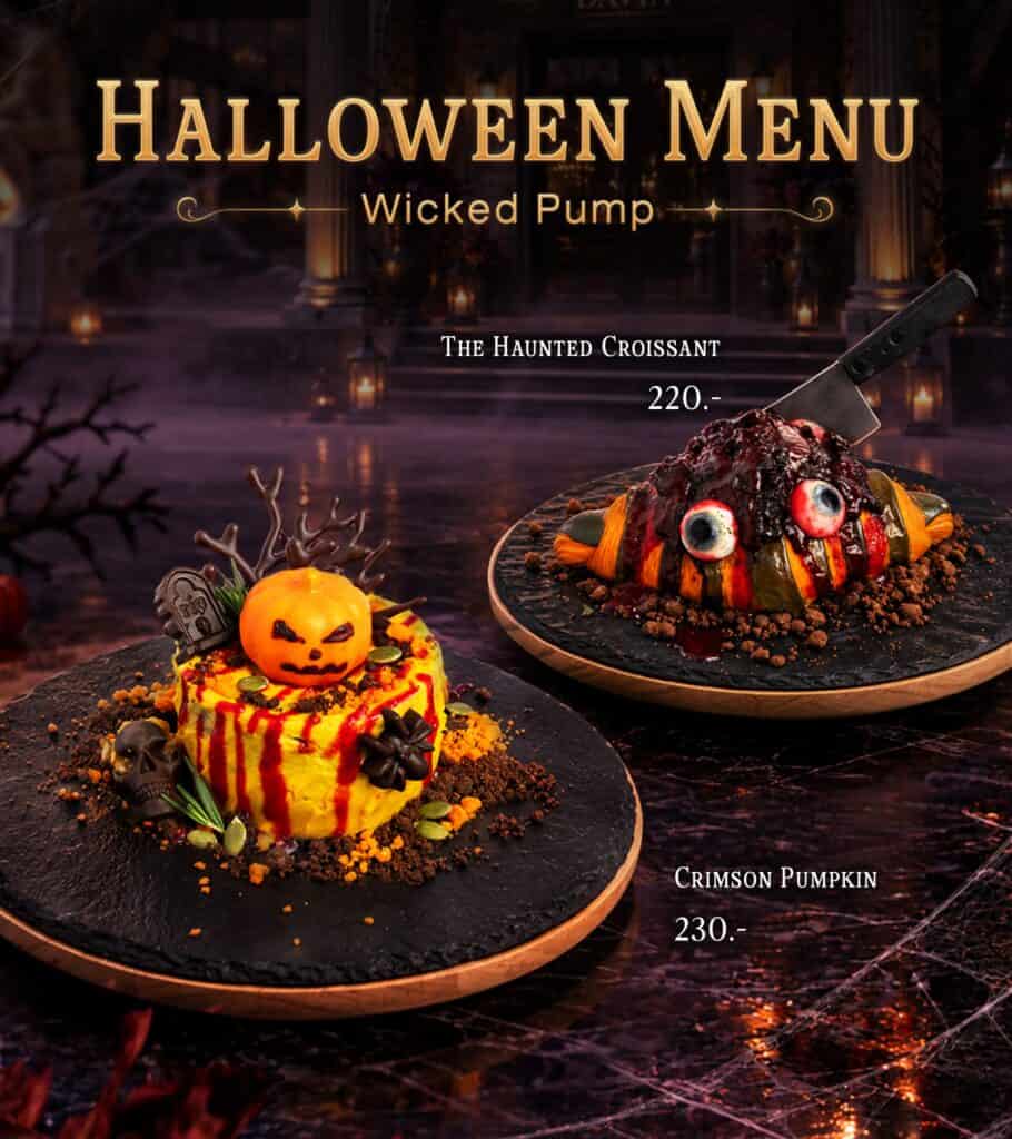 Halloween Menu 2026 Wicked Pump pumpkin dessert and haunted croissant at DAVIN CAFE