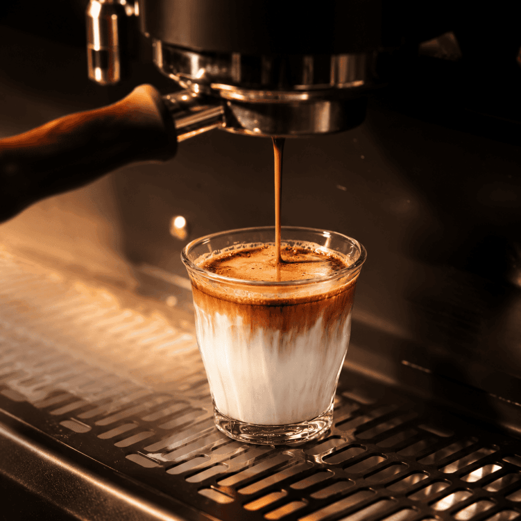 What Is Dirty Coffee? Espresso extracted over chilled milk to create Dirty Coffee at DAVIN CAFE
